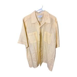 Visitor Linen Yellow Button Up Short Sleeve Shirt Size XL Linen